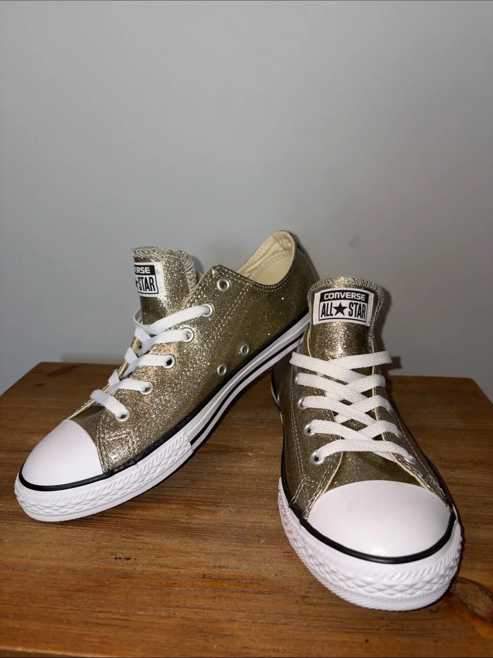 Converse Gold Metallic Low Top Sneakers with White Accents Youth 6